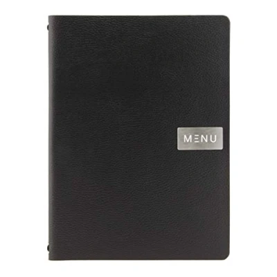 Imagen de SECURIT Leather Range, Raw A4 Menú de Cuero regenerado, elástico, Metal, Negro Granulado, 33 x 24 0.6 cm