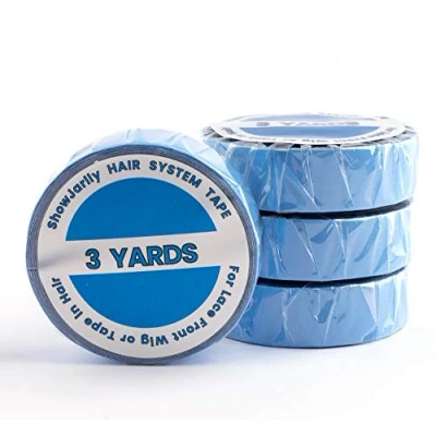 Imagen de ShowJarlly 1 rollo peluca de encaje frontal Apoyo rollos cinta adhesiva doble cara azul 1.2cm*3 yards