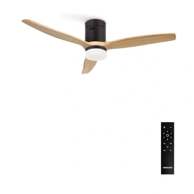 Imagen de CREATE / WINDCALM/Ventilador techo con luz negro madera natural y mando/Función verano invierno, 6 velocidades, temporizador 1 a 4h, 3 temperaturas de luz, 40W, Ø132 cm