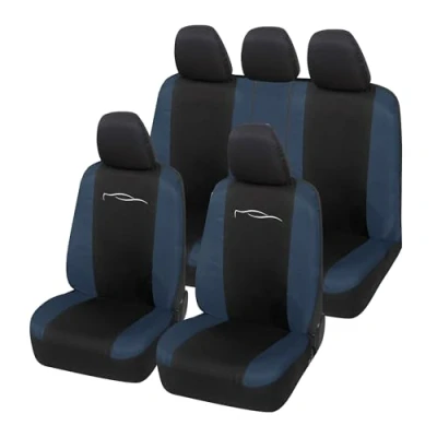 Imagen de Auto Accessori Lupex Fundas universales para Asientos de Coche, Modelo Racing, Juego Protectoras Delanteros y Traseros, polialgodón (Negro Azul Oscuro)