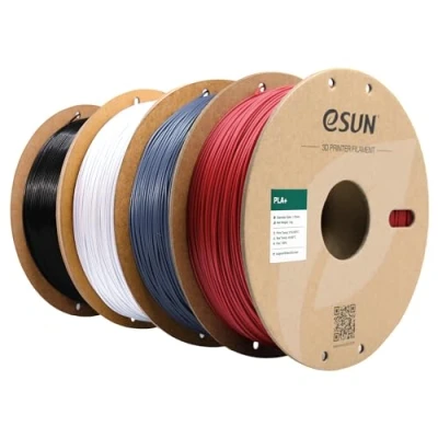 Imagen de eSUN Filamento PLA+ 1.75mm, Mejorado Tenacidad Impresora 3D PLA Plus, Precisión Dimensional +/ 0.03mm, 1KG por Carrete, 4 Carretes para Impresoras, Rojo Oscuro+Gris+Blanco Frío+Negro