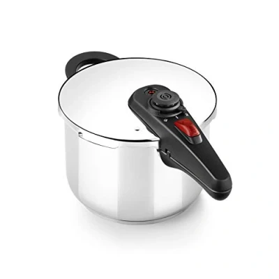 Imagen de BRA Allure Olla a Presión Rápida de 6 Litros, Fabricada en Acero Inoxidable 18/10, Con 2 Programas Cocción y Sistema Bloqueo Apertura, Apta para Todo Tipo Cocinas