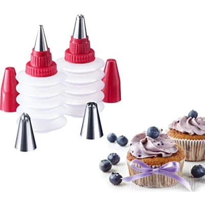 Imagen de Westmark Set de botellas decorativas, 2 y 4 boquillas, Con tapones, Plástico/acero inoxidable, Transparente/rojo/plateado, 31142260