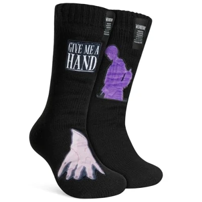 Imagen de Wednesday Calcetines de Estar por Casa Mujer Miercoles Addams, Antideslizantes Invierno Divertidos Talla Única (Negro Mano)