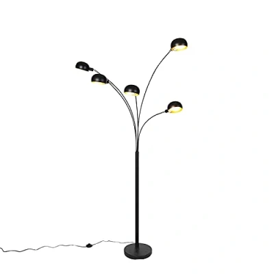 Imagen de Qazqa diseño Lámpara de pie negro 5 luces SIXTIES Acero Alargada Adecuado para LED Max. x 25 Watt