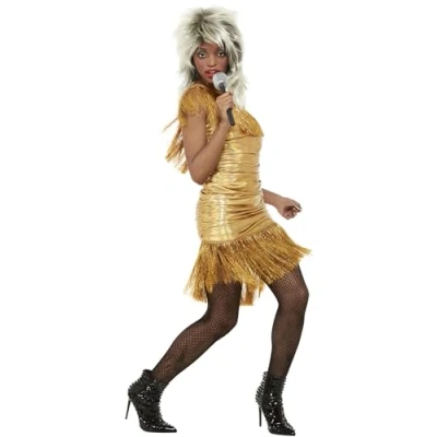Imagen de Smiffys Disfraz Simply the best de la legendaria Tina, Dorado, Vestido con flecos