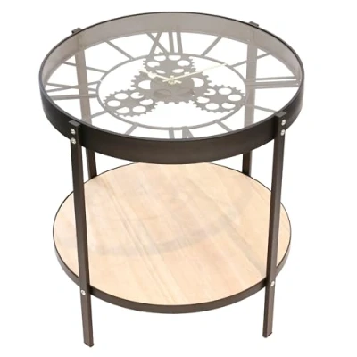 Imagen de Home Deco Factory HD6447 Mesa Baja Sallon D Appoint Reloj, Tablero DM, Negro Y Transparente, 50 x 50.5 51 cm