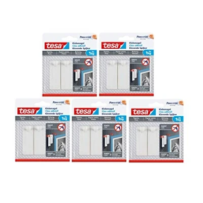Imagen de Tesa 77773 Clavo adhesivo para papel pintado y yeso/clavos adhesivos superficies sensibles/Fácil de aplicar quitar, sin residuos, 2 x 1 kg capacidad retención, kg, piezas (5)
