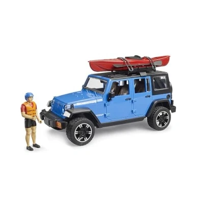Imagen de bruder 02529 Jeep Wrangler Rubicon Unlimited con kayak y figura 1:16, Vehículo todo terreno, todoterreno, coche, juguete a partir de 4 años