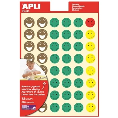 Imagen de APLI Kids 11680 Bolsa de gomets cara feliz, 12 hojas adhesivo removible