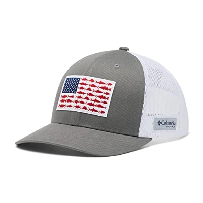 Imagen de Columbia Sombrero de Bola Unisex PFG Mesh Snap Back™ Pescado Bandera Cap Pez Flag Ball Cap, Titanio, Blanco, Talla única