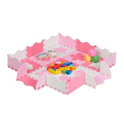 Imagen de Relaxdays Alfombra Puzle Bebés, 34 Piezas, Goma EVA, Sin Sustancias Nocivas, Colchoneta Juego, Bordes, Fucsia y Rosada, 1 x 31,5 31,5cm
