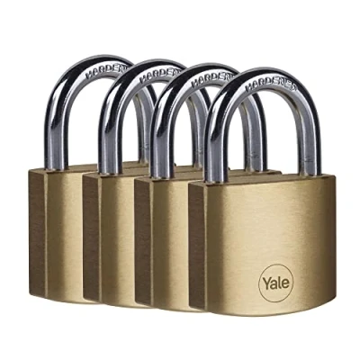 Imagen de YALE Y110B/40/122/4 Candado de latón (40 mm, mango acero, 3 llaves) escolar, vestuario deportivo, caja herramientas, armario, 40mm