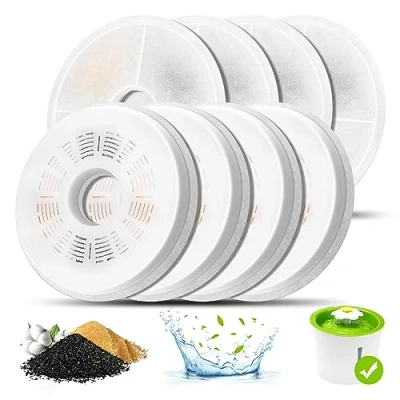 Imagen de Filtros para fuentes de agua gatos, 8 triple acción repuesto compatibles con la fuente dispensadora mascotas Flower 3L