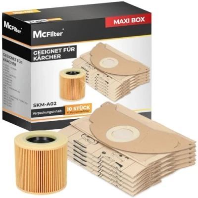 Imagen de 10 bolsas de aspiradora + 1 filtro para aspiradoras Karcher WD2 y MV2. Alternativa 6.959 322.0 (bolsa) 6.414 552.0 (filtro cartucho)