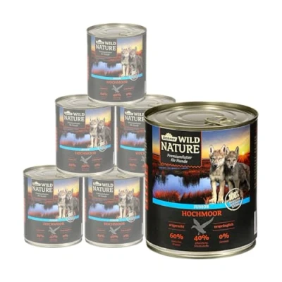 Imagen de Dehner Wild Nature Comida húmeda sin Cereales ni azúcar, para Cachorros y Perros jóvenes, Pato, 6 x 800 g (4,8 kg)