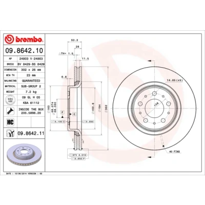 Imagen de BREMBO COATED DISC LINE 09.8642.11 Disco de freno 302 26 5 ventilación interna revestido con tornillos VOLVO: XC70 I Cross Country, 850 Berlina, S70