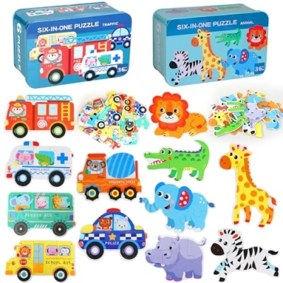 Imagen de SAMISO Puzzle de Madera,Juguetes Montessori Puzzle,Rompecabezas Madera Juego Cerebro,para Niños 1 2 3 4 5 Años Educativos Regalos 3D Patrón Puzles