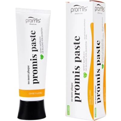 Imagen de promis paste pasta de dientes NATURAL antiplaca SIN FLUORURO XILITOL 99% BIO ETIQUETA ECOCERT COSMOS ORGANICA VEGANO tubo caña azúcar envase reciclado