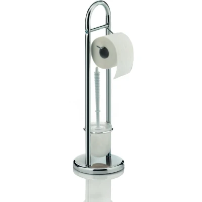 Imagen de Kela Juego de WC con portarrollos y escobillero 65cm, portaescobillero Abierto Fabio, Metal Brillante