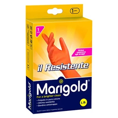 Imagen de MARIGOLD 145682 Guanto Il Resistente, massima elasticità e resistenza, doppio strato di lattice, felpato in puro cotone, manica lunga bordino frenagocce antistrappo, Taglia L