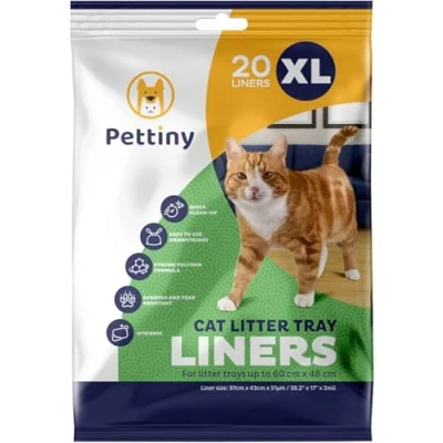 Imagen de Pettiny 20 Bolsas Higiénicas XL para Bandejas de Gato Forros Resistentes con Asas Areneros Extra Grandes