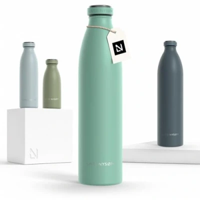 Imagen de Lars NYSØM Botella de Acero Inoxidable aislada 1l Agua 1 litro a Prueba Fugas para Deportes, Bicicleta, Perro, (Aqua Turquoise, 1000ml)