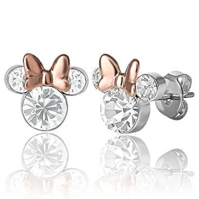 Imagen de Disney Pendientes de tuerca con piedra natal Minnie Mouse para mujer, aretes Mouse, joyería natal, Disney, Cristal