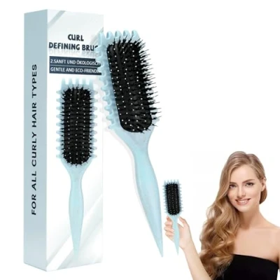Imagen de Cepillo de pelo Rizado, Curl Brush, Definidor Rizos, Multifuncional para Rizos,Cepillo Cabello Antitirones, Reducir el Tirón y la Separación Rizos (Azul)