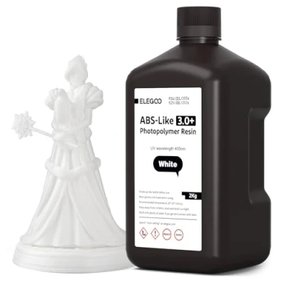 Imagen de ELEGOO ABS Like 3.0+ Resina para Impresora 3D Blanco 2000g, de Impresión Alta Resistencia al Calor, Menor Viscosidad y Contracción, Curado UV LCD 405nm