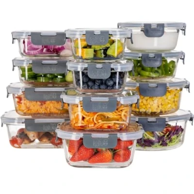 Imagen de Igluu Meal Prep Recipientes de Vidrio con Tapa (Paquete 12) Reutilizables, Aptos para Microondas, Horno, Congelador y Lavavajillas a Prueba Fugas (320ml 1050ml)