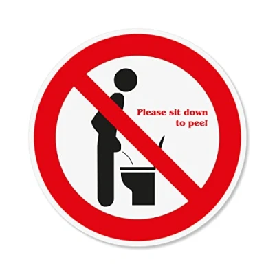 Imagen de hin_520 Adhesivo con texto en alemán &quot;Please sit down to pee!&quot; Ø 20 cm tapa de inodoro por favor el asiento Pegatina grande recortada para contorno autoadhesivo redondo