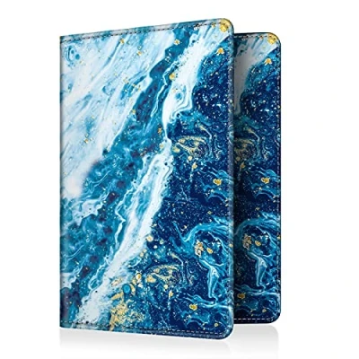 Imagen de Fintie Funda de Pasaporte Cartera con Bloqueo RFID para Pasaporte, Tarjeta Crédito, Tarjetas Visita, Pases Embarque, Médica Océano Azul