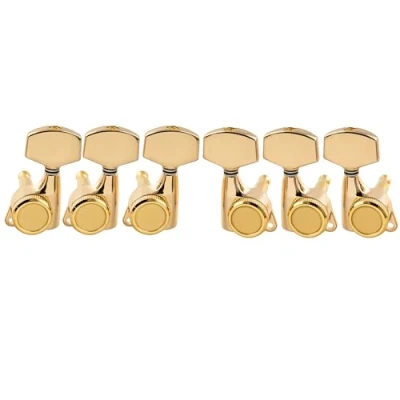 Imagen de Musiclily Pro 3L+3R Ratio 18:1 Sellado Guitarra Clavijeros Bloqueo Clavijas de Afinación con Botones Hexagonales Grandes Tornillo 45 Grados para Eléctrica/Acústica tipo LP SG, Dorado