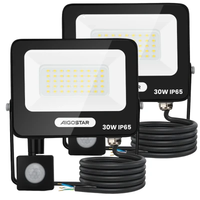 Imagen de Aigostar 30W Foco LED Exterior con Sensor Movimiento PIR,2 piezas,2750LM Super Brillo Proyector LED, IP65 Impermeable,Blanco Natural 4000K,Luz de Seguridad para Interior,Jardín,Patio,Garaje