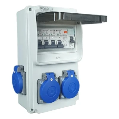Imagen de RoadEu Distribuidor de corriente 230 V, 4 enchufes Schuko con interruptor, interruptor protección Fi, 40 A tipo A/AC, x LS C16 A. para
