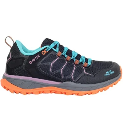 Imagen de Hi Tec Calzado Trail Running Mujer Ultra Terra/Zapatillas Deporte/Zapatillas Trekking para Andar Correr y Uso Diario (Black/Red Orange/Blue, 38)
