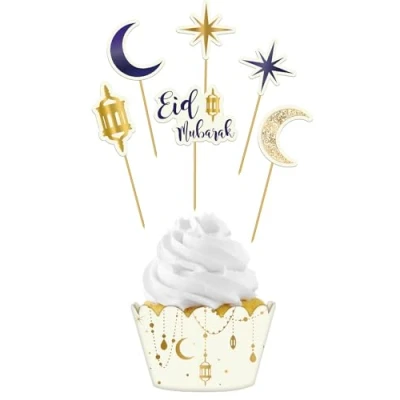 Imagen de Folat B.V. Mubarak Set Cupcakes 12 Piezas Ramadán Decoración con Clásico Estrellas Luna Fitr y Eid Al Adha, Multicolor (24895)