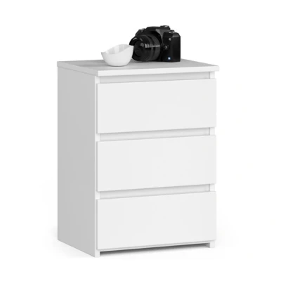 Imagen de AKORD Mesita de Noche CL3 con 3 cajones Sala Estar, Dormitorio, Armario, Oficina y Estudio Diseño Moderno Funcional 35 x 40 57 cm, 26 kg Color Blanco