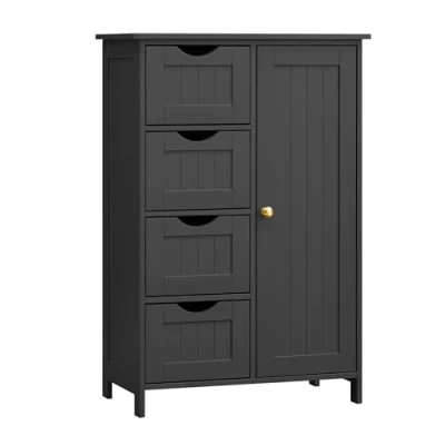 Imagen de VASAGLE Armario de baño Estrecho con 4 cajones, Estante Ajustable, 30 x 55 82 cm, Color Negro Tinta, LHC041B02