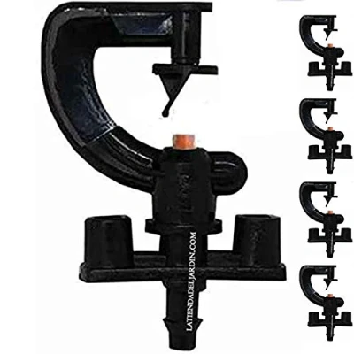 Imagen de Suinga Pack 50 MICROASPERSORES 180º para riego agricola y en jardineria. Microaspersor de con RADIO ALCANCE 2 a 2,5 metros. Sistema por goteo profesional, negro