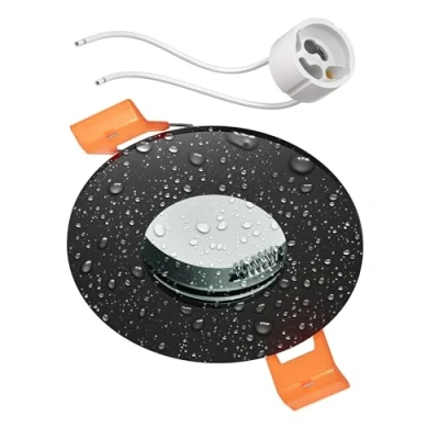 Imagen de ledscom.de Marco empotrable en techo ERID, antihumedad, baño, IP44, redondo, negro mate (GU10/MR16/GU5.3/50mm) incl. toma GU10
