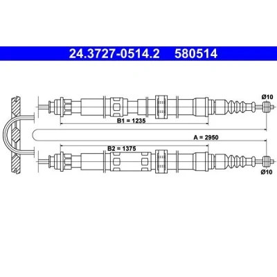 Imagen de ATE 24.3727 0514.2 Cable de Freno Mano 2950 FIAT: Croma I Hatchback