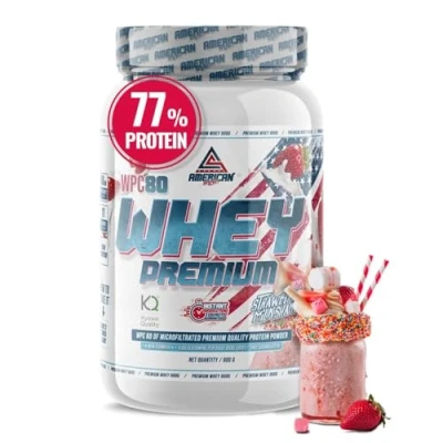 Imagen de AS American Suplement Premium Whey Protein Proteína de Suero Leche Aumentar Masa Muscular Alta Concentración WPC80 Pura Kyowa Quality® (900 gr, Fresa)
