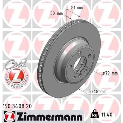 Imagen de ZIMMERMANN COAT Z 150.3408.20 Disco de freno 348 30 6/5 5 120 ventilación interna revestido altamente carbonizado BMW: 7