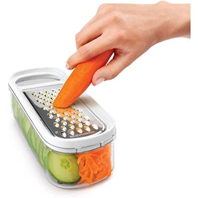 Imagen de Metaltex Rap Box Rallador con Juego de 3 Cuchillas Intercambiables Recipiente, Acero Inoxidable, Blanco, 22 x 9,5 8,5 cm, Multicolor
