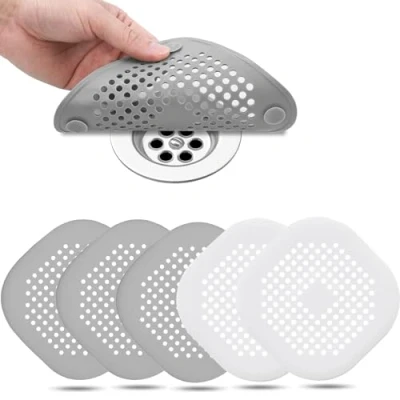 Imagen de 5 Piezas Atrapa Pelos Ducha,Filtro Desague Ducha,Silicona Protector de Drenaje,Filtro Fregadero Cocina,Tapa Ducha,con Ventosa Fuerte para Bañera,Baño,Cocina