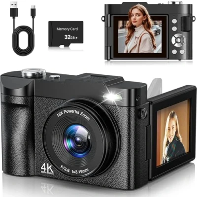 Imagen de Cámara Digital 4K 50MP De Fotos Zoom 16X Fotográfica 2.8&quot; 180 Flip Pantalla Vlogging Compacta con Tarjeta 32 GB para Principiantes Adolescentes
