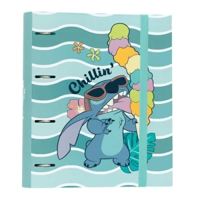 Imagen de Grupo Erik Archivador 4 anillas Disney Stitch Carpeta A4 escolar con Tapa Dura y banda elástica Material papeleria Vuelta al Cole, Para Niños niñas