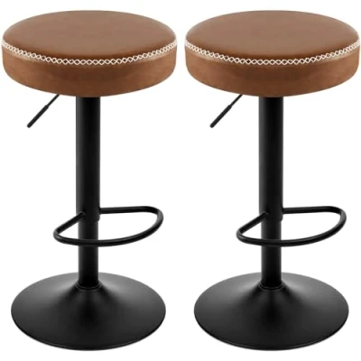Imagen de EUGAD Set 2X Taburetes Cocina, Altos con Resposapies, Bar Altura Ajustable, Comedor Asiento Tapizado en Cuero Vintage, Base Antideslizante, Marrón, 1085BY 2